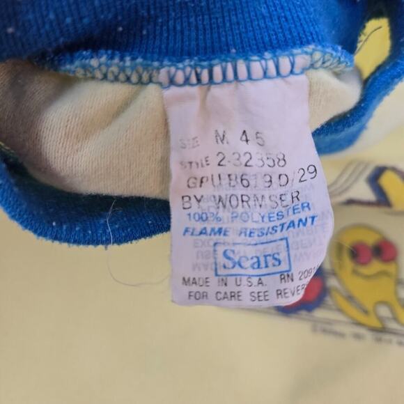 Pac-Man Pajamas Vintage Size 4-5 Long Sleeve Shirt Pant Yellow Blue 1980s Sears - Picture 7 of 12